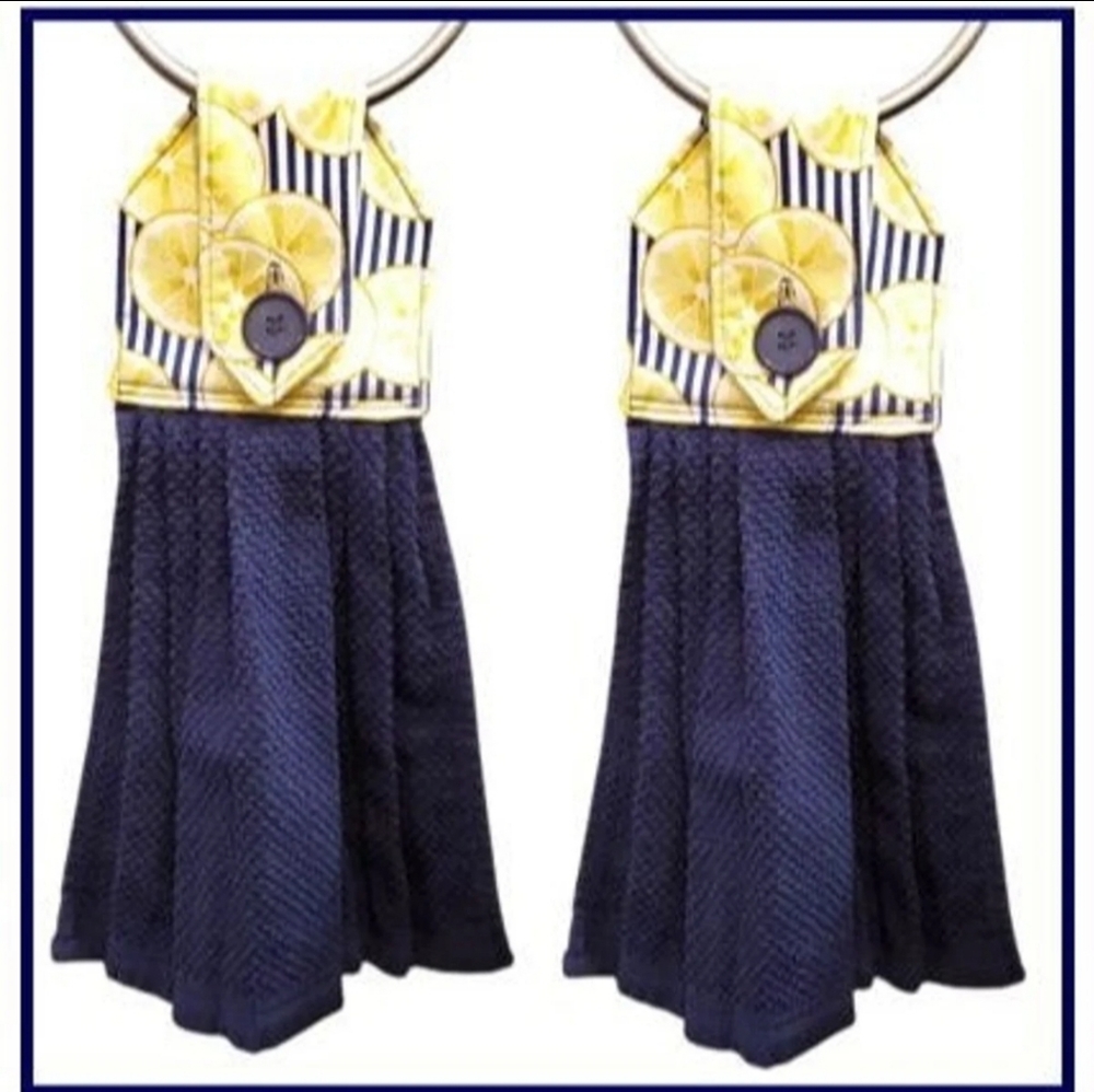 Hanging Kitchen Towels - Lemons Slices on Navy